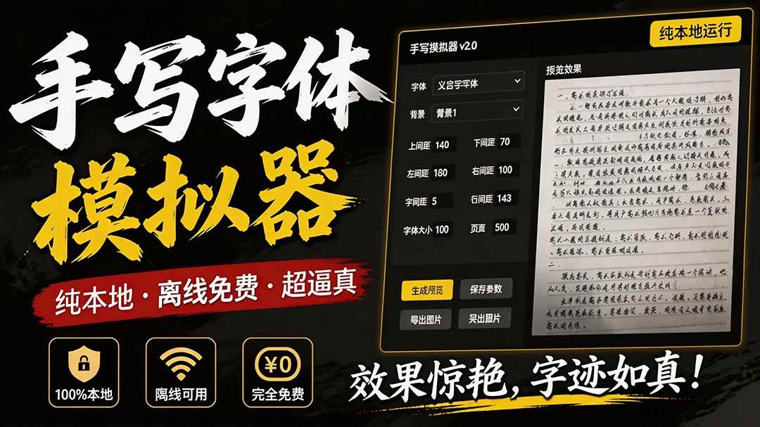 （19810期）罚抄神器！罚抄10万字都不在怕了，手写字体模拟生成器，附带新整理背景图和字体，纯本地离线运行-云网创