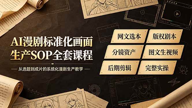 （19806期）AI漫剧标准化画面生产SOP全套课程-更新，网文选本版权剧本分镜资产全覆盖，图文生视频后期剪辑完整实操教学-云网创